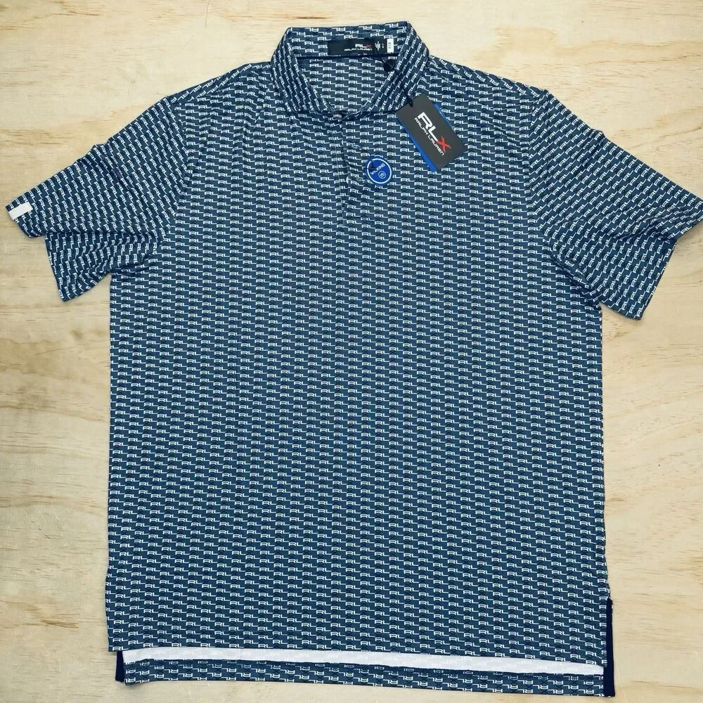 NEW RLX Ralph Lauren Print Lightweight Short Sleeve Blue Golf Polo LG